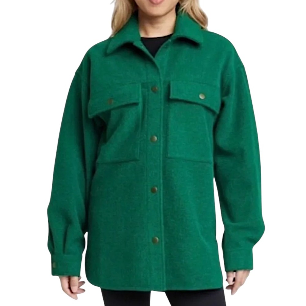 WILD FABLE Emerald Green FLEECE SHACKET Snap-Up Jacket Shirt w/Pockets SIZE XL